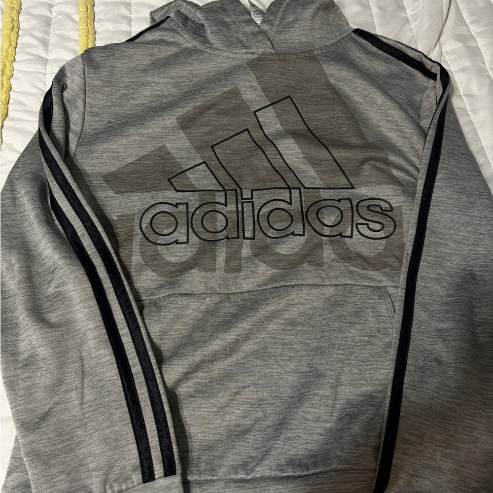 adidas Gray Hoodie with Black Stripes and Logo